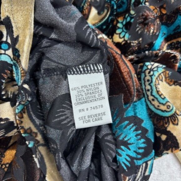 Cache Vintage Y2K Jewel Beaded Velvet Burnout Stretch Lightweight Top Size L - Picture 6 of 7